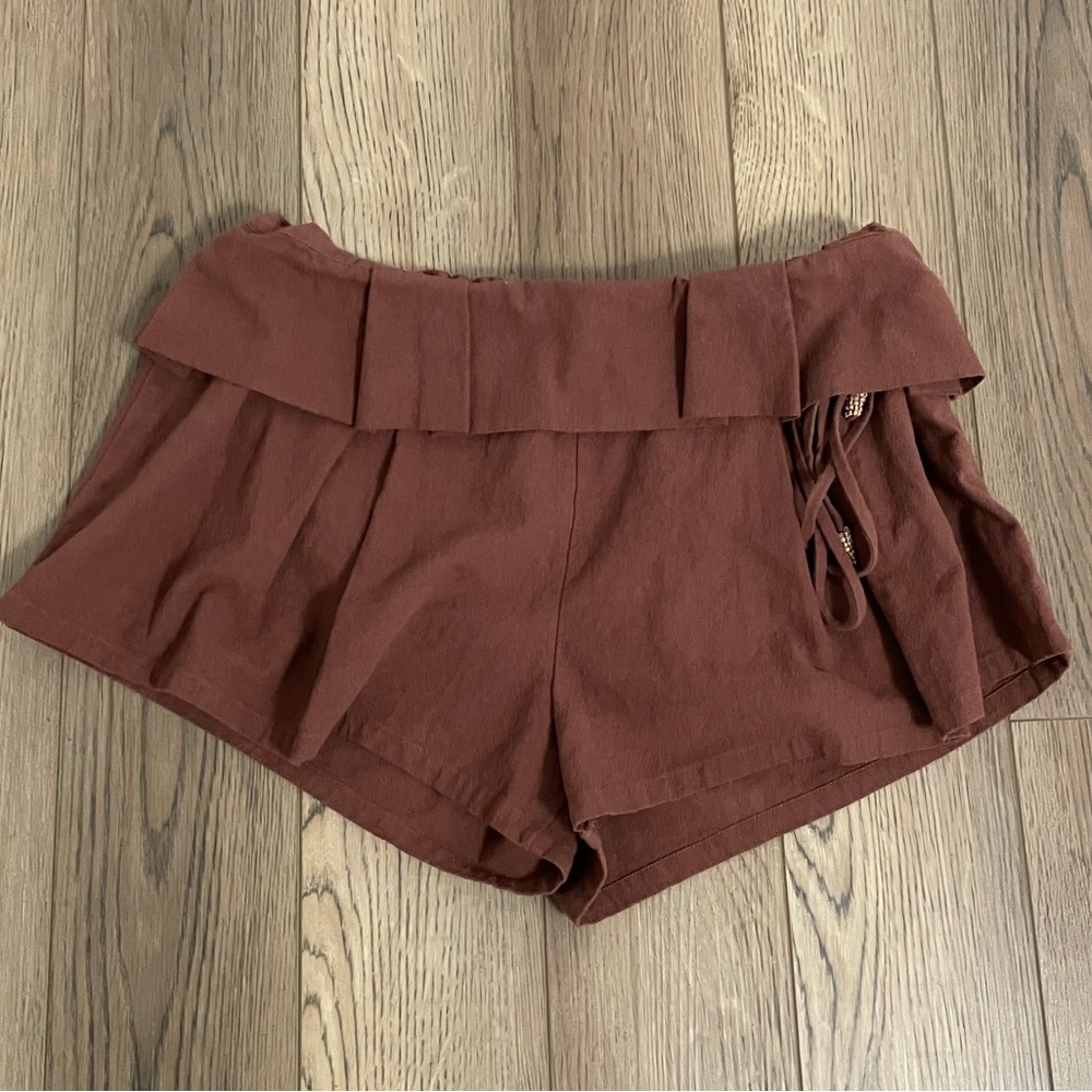 Free‎ People Brown Shorts Ruffle Waist Tie Side
